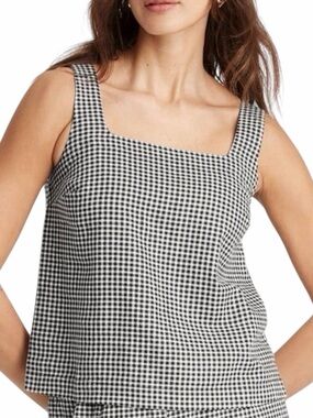 A New Day Black White Gingham Linen Blend Tank Top Women’s XS Cottagecore
